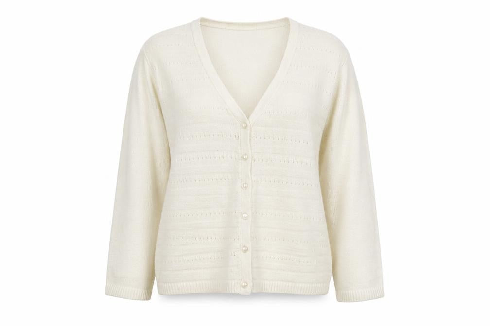 BM Womens Ivory V-Neck  Acrylic Cardigan Jumper Size M