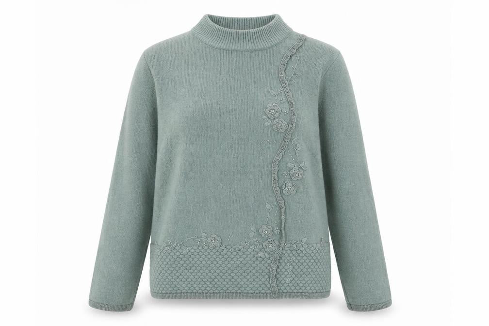 Fay Louise Womens Green High Neck Geometric Acrylic Pullover Jumper Size L