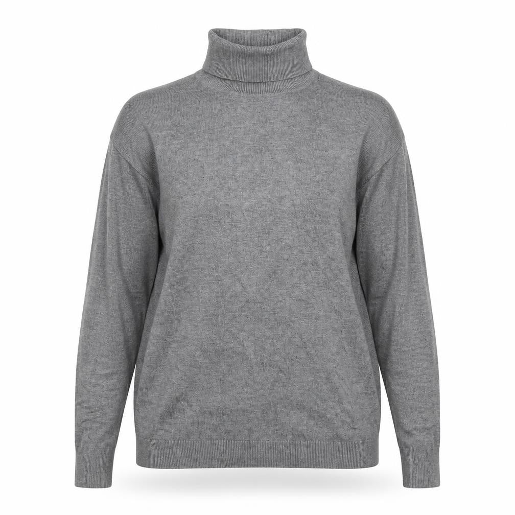 Front view of b.young women’s grey roll neck viscose jumper, size L
