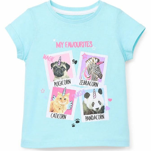 Pep & Co Baby Blue  Cotton Basic T-Shirt Size 12-18 Months Round Neck  - Animals