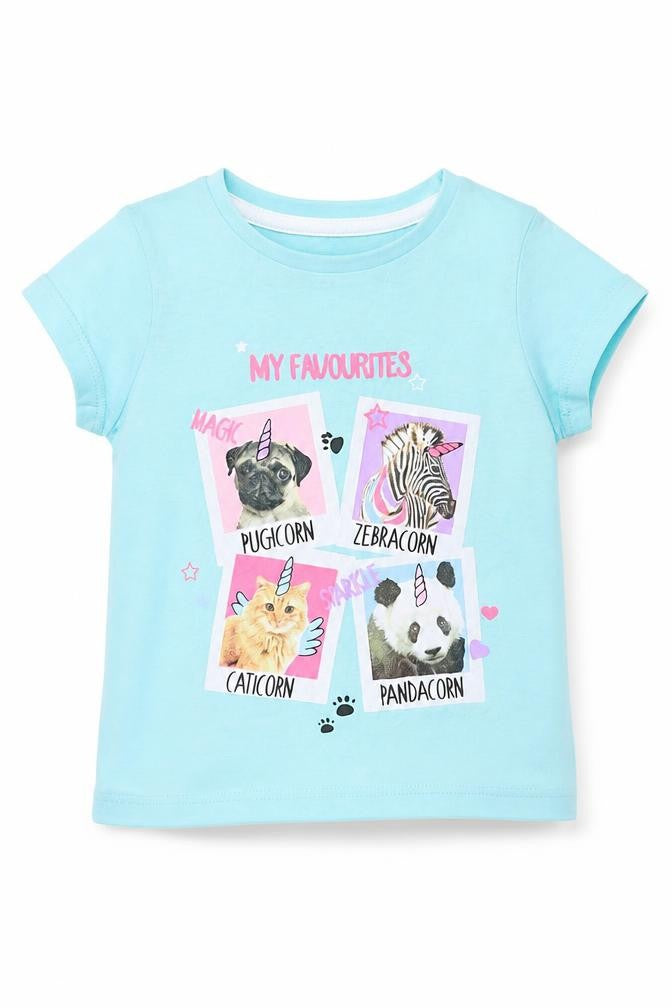 Pep & Co Baby Blue  Cotton Basic T-Shirt Size 12-18 Months Round Neck  - Animals