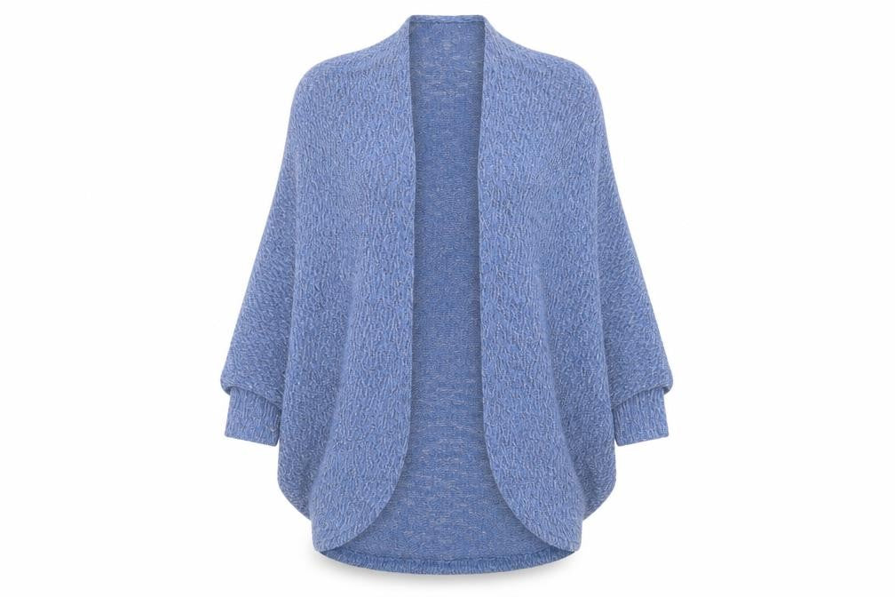 Front view of Mossimo women’s blue v-neck polyester cardigan jumper, size S