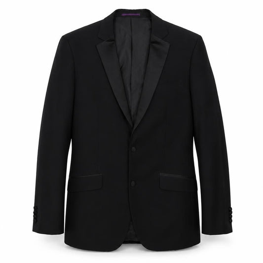 Front view of Charlton Gray men’s black polyester jacket suit jacket, size 38