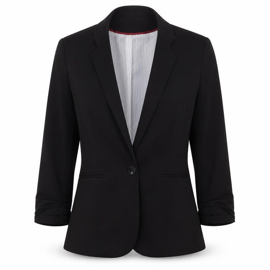 Front view of Atmosphere women’s black polyester jacket suit jacket, size UK 10