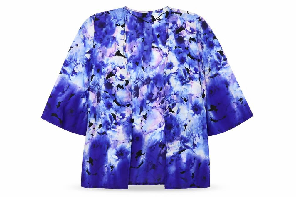 Front view of Roman women’s blue floral jacket, size UK 10