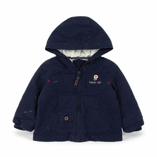 Front view of Gap girls’ blue basic coat coat, size 12, months zip