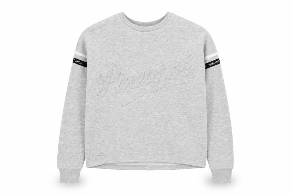 Front view of Pineapple girls’ grey polyester pullover sweatshirt, size 11-12, years