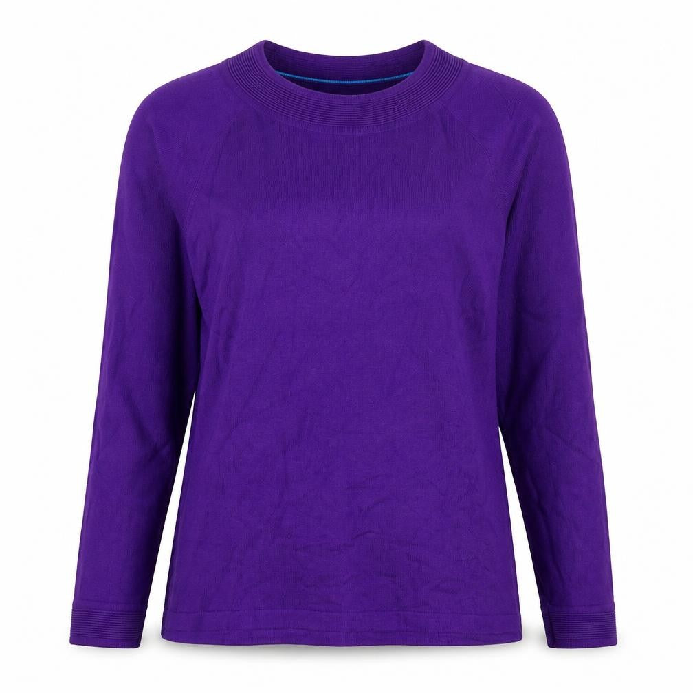 Front view of Bonmarché women’s purple round neck polyester jumper, size M