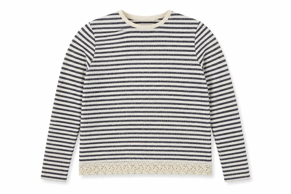 Marks and Spencer Girls Blue Round Neck Striped Cotton Pullover Jumper Size 13-14 Years  Pullover