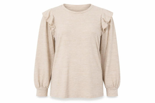Front view of F&F women’s beige polyester pullover sweatshirt, size UK 6, pullover