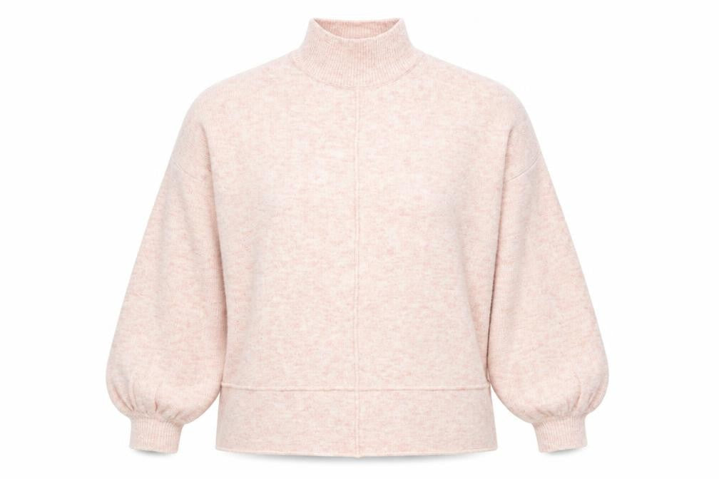 Front view of Miss Selfridge women’s pink mock neck polyester jumper, size UK 10