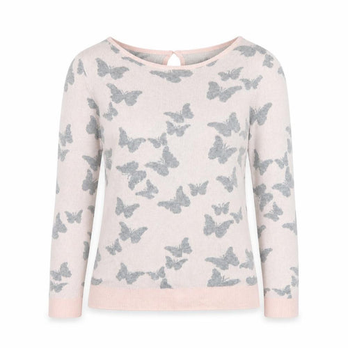 M&Co Womens Pink Boat Neck Geometric Viscose Pullover Jumper Size 10   - Butterflies