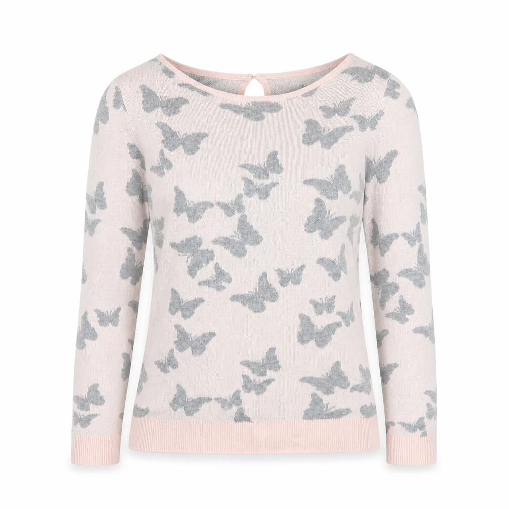 M&Co Womens Pink Boat Neck Geometric Viscose Pullover Jumper Size 10   - Butterflies