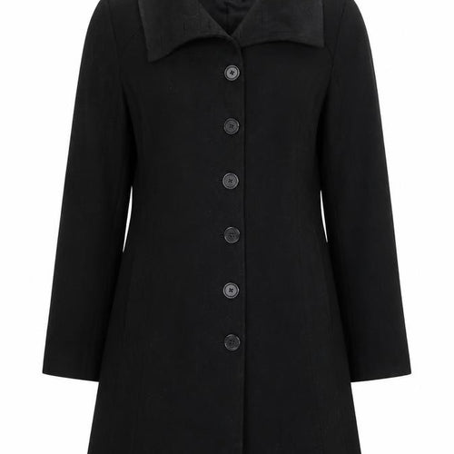 Fashion ELLE Womens Black   Pea Coat Coat Size L  Button
