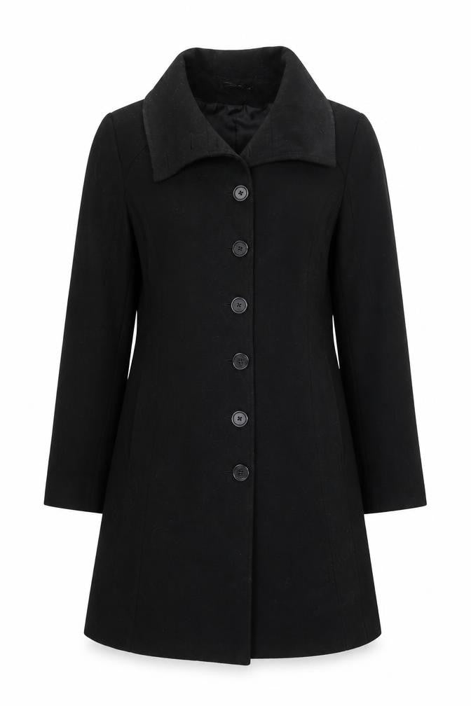 Fashion ELLE Womens Black   Pea Coat Coat Size L  Button