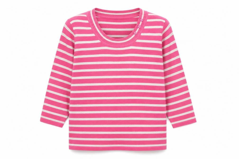 Ann Marie Mens Pink Round Neck Striped Acrylic Pullover Jumper Size XL