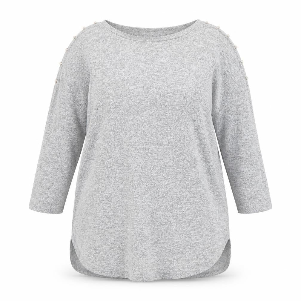 Front view of Papaya women’s grey round neck viscose jumper, size UK 16