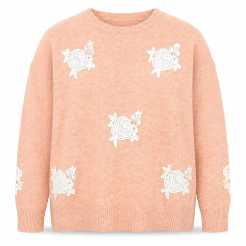 Marks and Spencer Womens Pink Crew Neck Floral Acrylic Pullover Jumper Size L