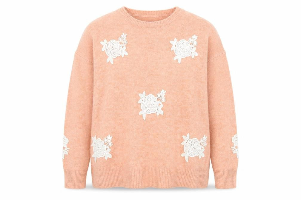 Marks and Spencer Womens Pink Crew Neck Floral Acrylic Pullover Jumper Size L