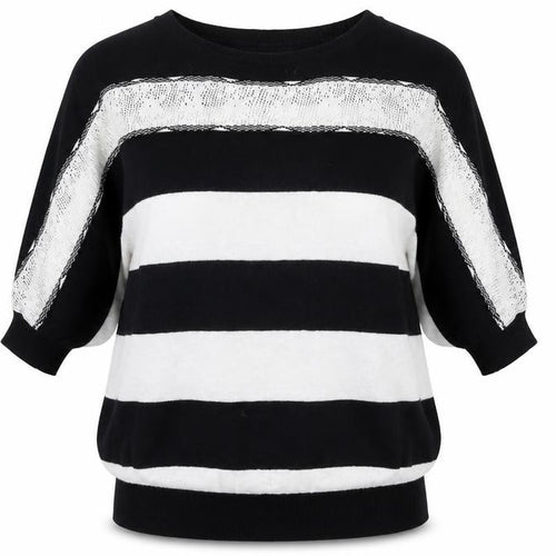Oasis Womens Black Boat Neck Striped Cotton Pullover Jumper Size XS