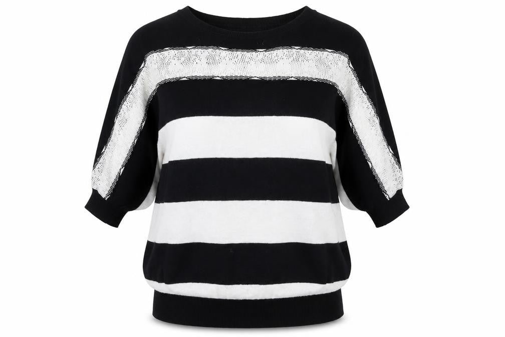 Oasis Womens Black Boat Neck Striped Cotton Pullover Jumper Size XS