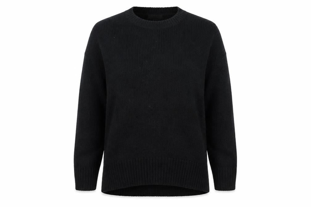Front view of New Look women’s black round neck acrylic jumper, size M