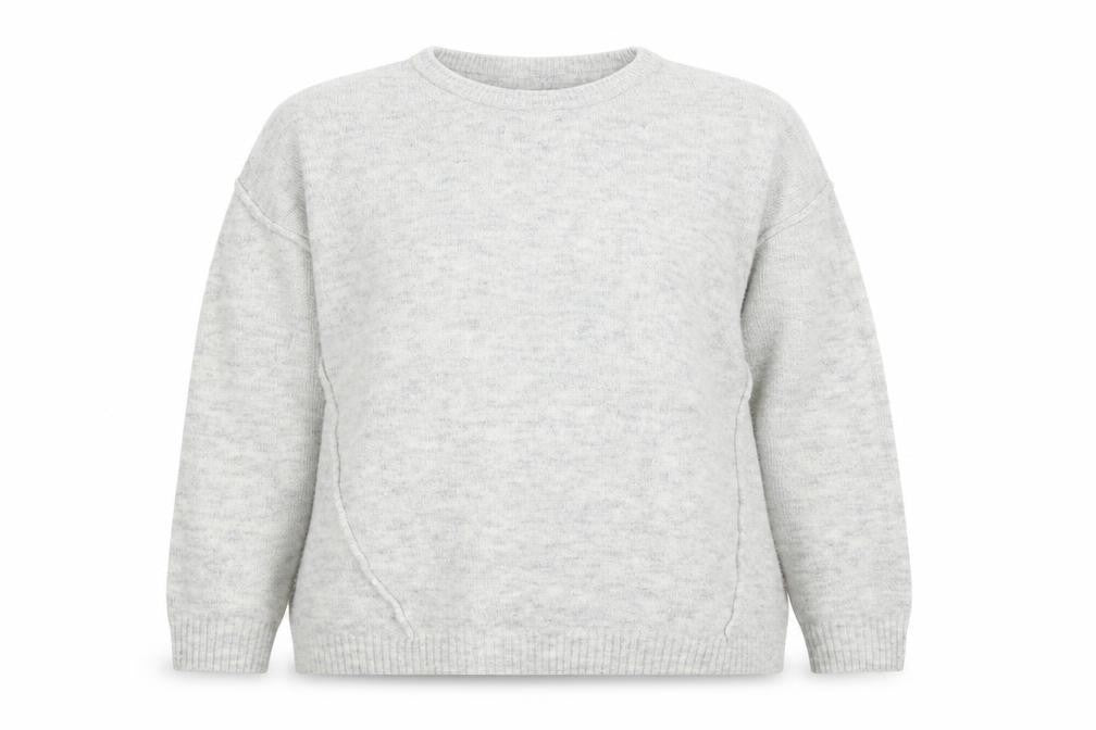 Front view of Very women’s grey round neck acrylic jumper, size UK 18