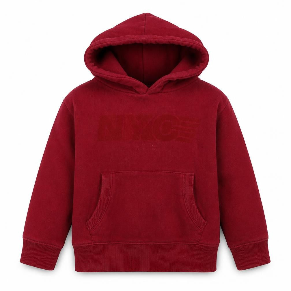 Front view of Next boys’ red cotton pullover hoodie, size 5, years