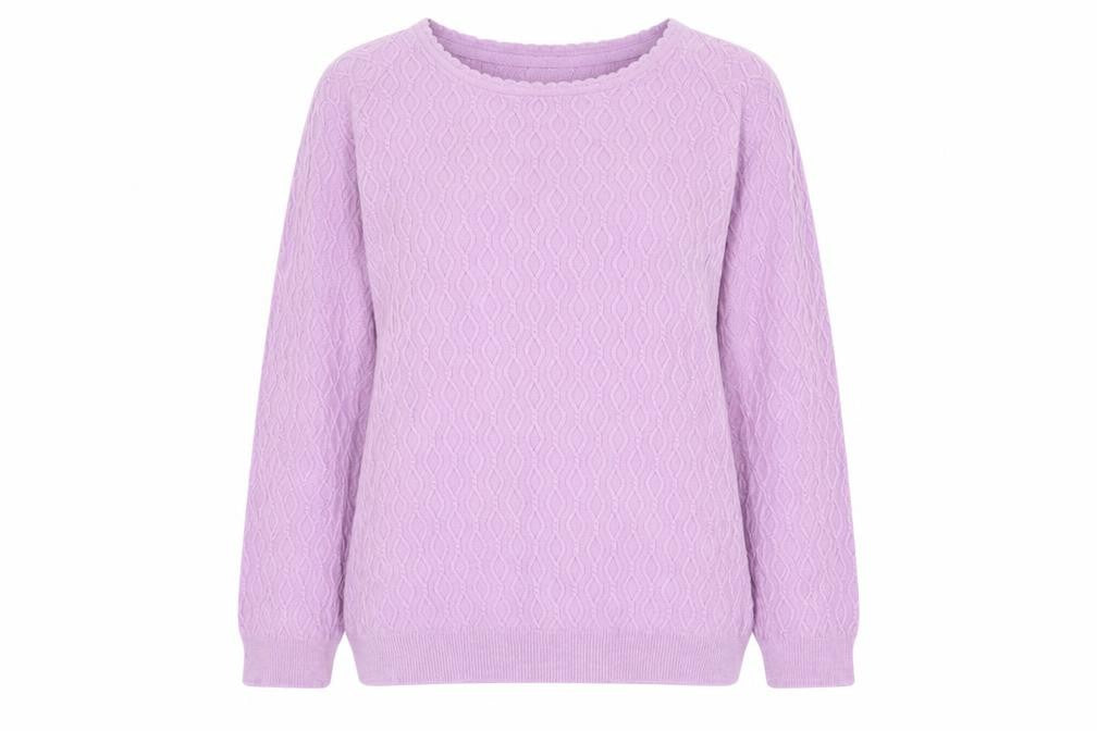 Front view of Country Casuals women’s pink round neck cotton jumper, size M