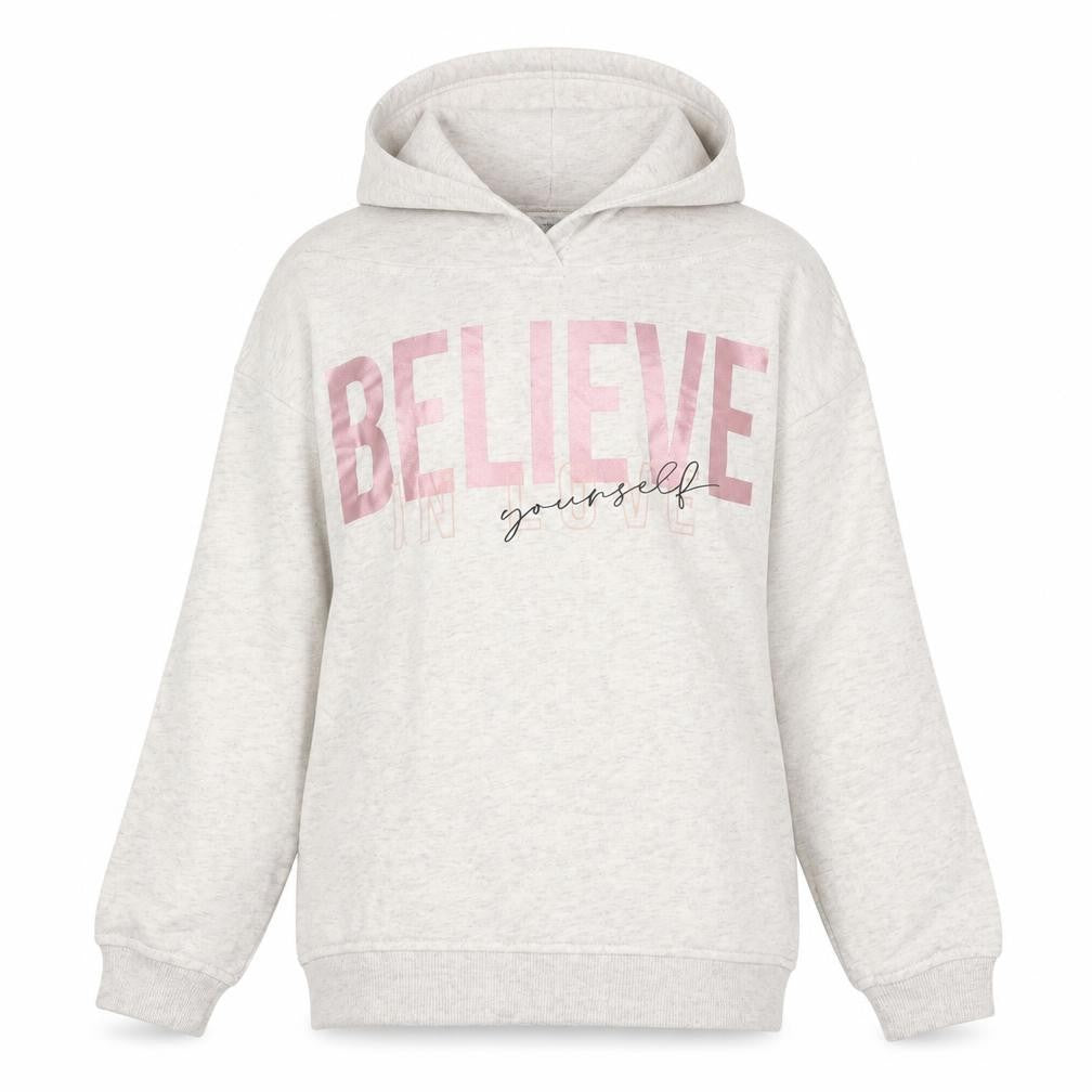 Front view of Primark girls’ beige cotton pullover hoodie, size 9-10, years
