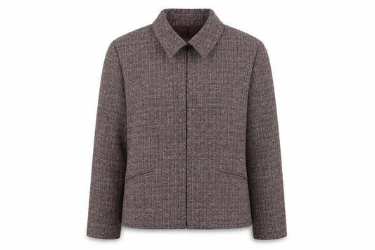 Front view of EWM women’s purple herringbone jacket, size UK 18