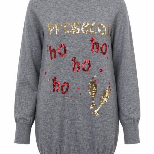 Seasons Greetings Womens Grey Round Neck Geometric Viscose Pullover Jumper Size 8   - Santa Jumper