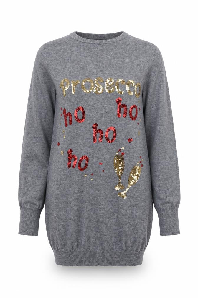 Seasons Greetings Womens Grey Round Neck Geometric Viscose Pullover Jumper Size 8   - Santa Jumper