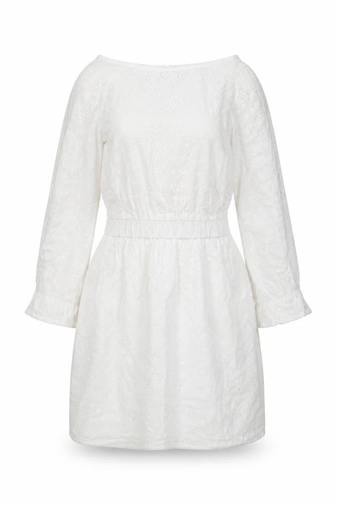 Front view of ASOS women’s white geometric cotton mini, size UK 8, round neck