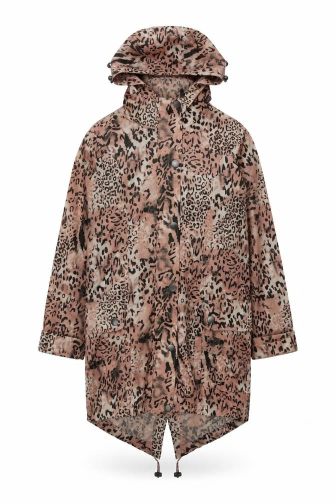 Front view of Internacionale women’s pink animal print jacket, size UK 10
