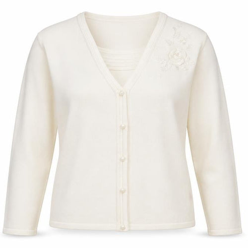 BM Womens Ivory V-Neck  Acrylic Cardigan Jumper Size L