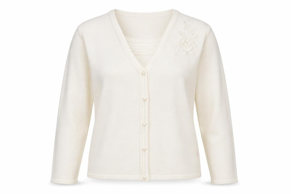 BM Womens Ivory V-Neck  Acrylic Cardigan Jumper Size L
