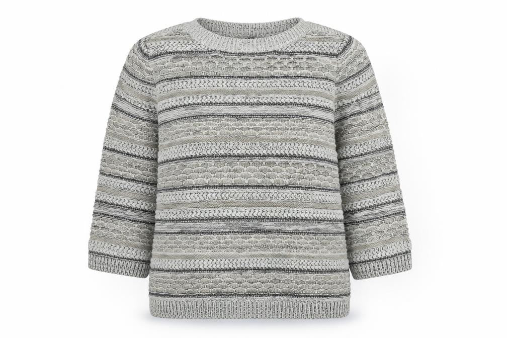 Front view of Bonmarché women’s multicoloured roll neck striped acrylic jumper, size M