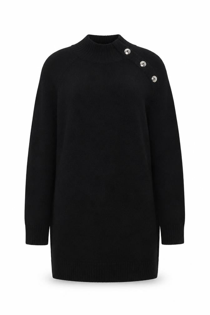 Front view of Peacocks women’s black high neck acrylic jumper, size S