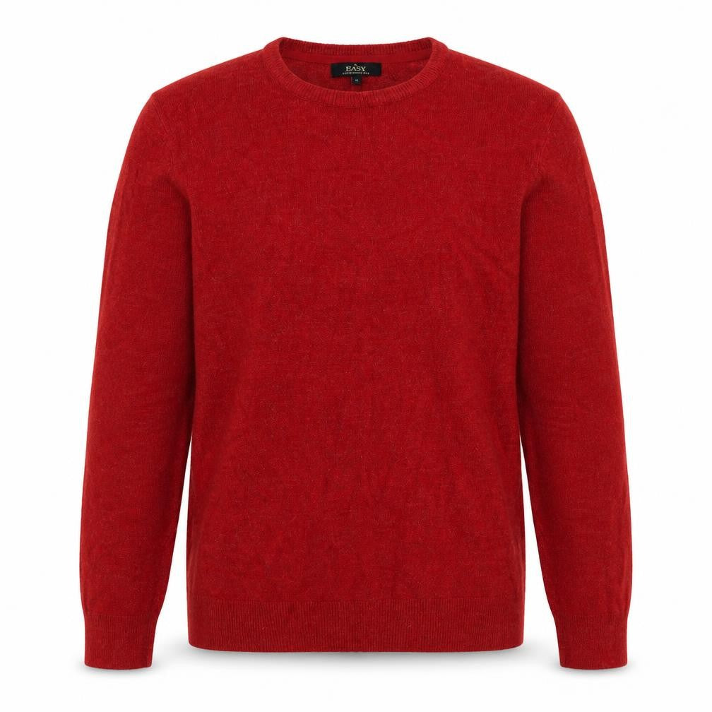 Front view of Easy men’s red round neck acrylic jumper, size S