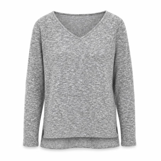 Front view of Next women’s grey v-neck polyester jumper, size UK 6