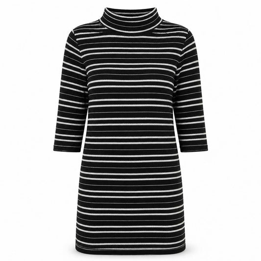Front view of George women’s multicoloured round neck striped polyester jumper, size UK 10
