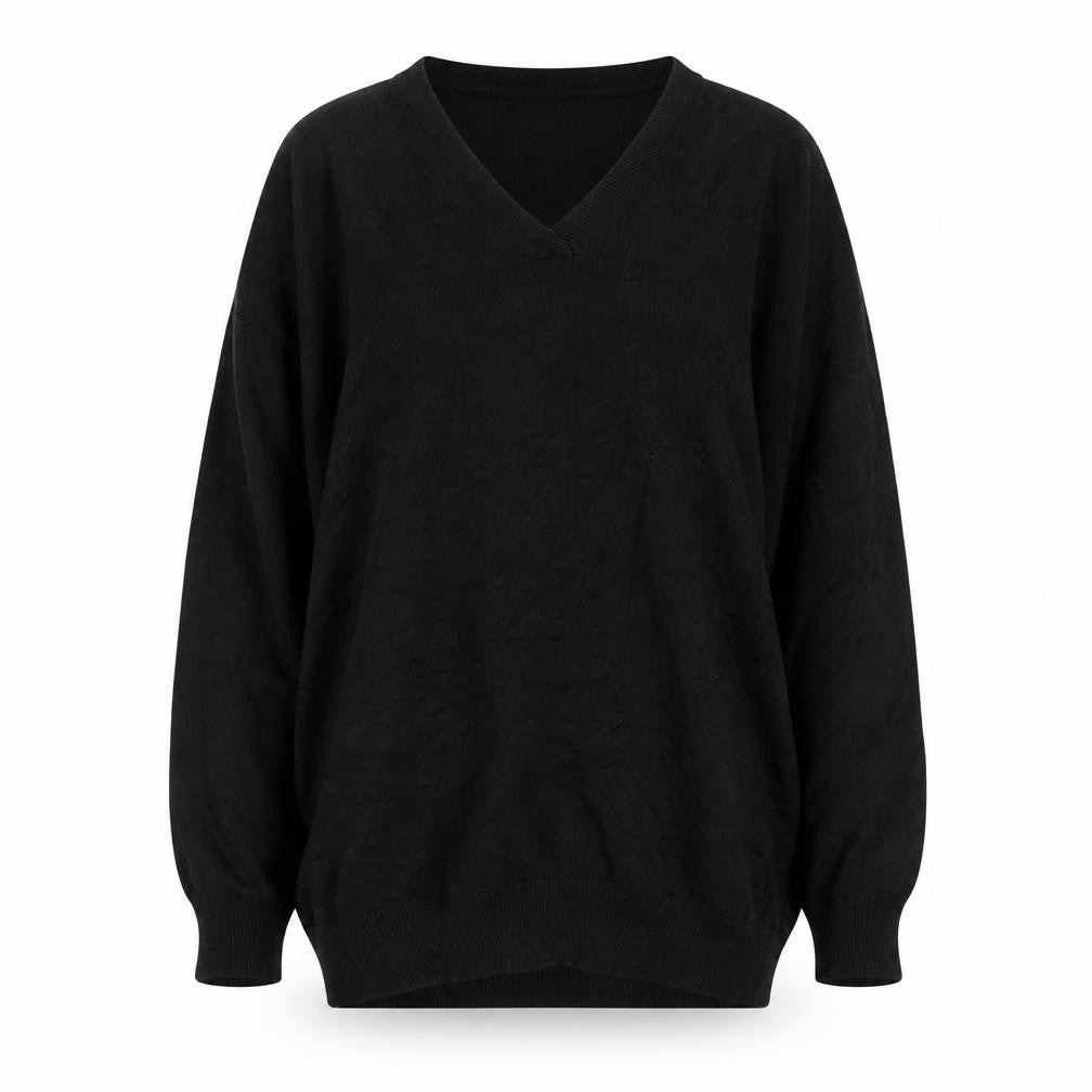 Front view of Capsule women’s black v-neck viscose jumper, size M