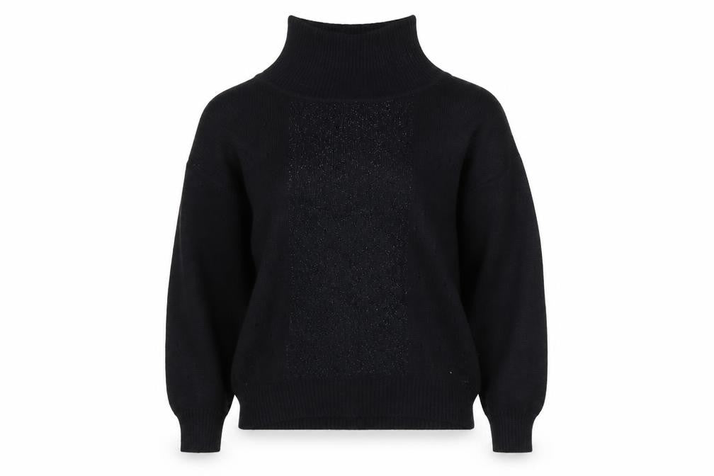 Front view of Expressions women’s black roll neck nylon jumper, size S