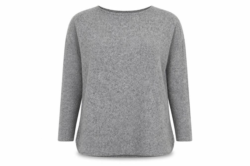 Front view of Papaya women’s grey boat neck polyester jumper, size XL