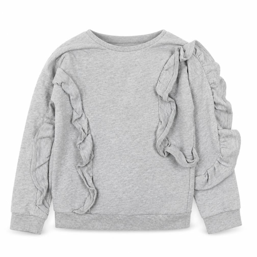 Front view of Matalan girls’ grey cotton pullover sweatshirt, size 6, years