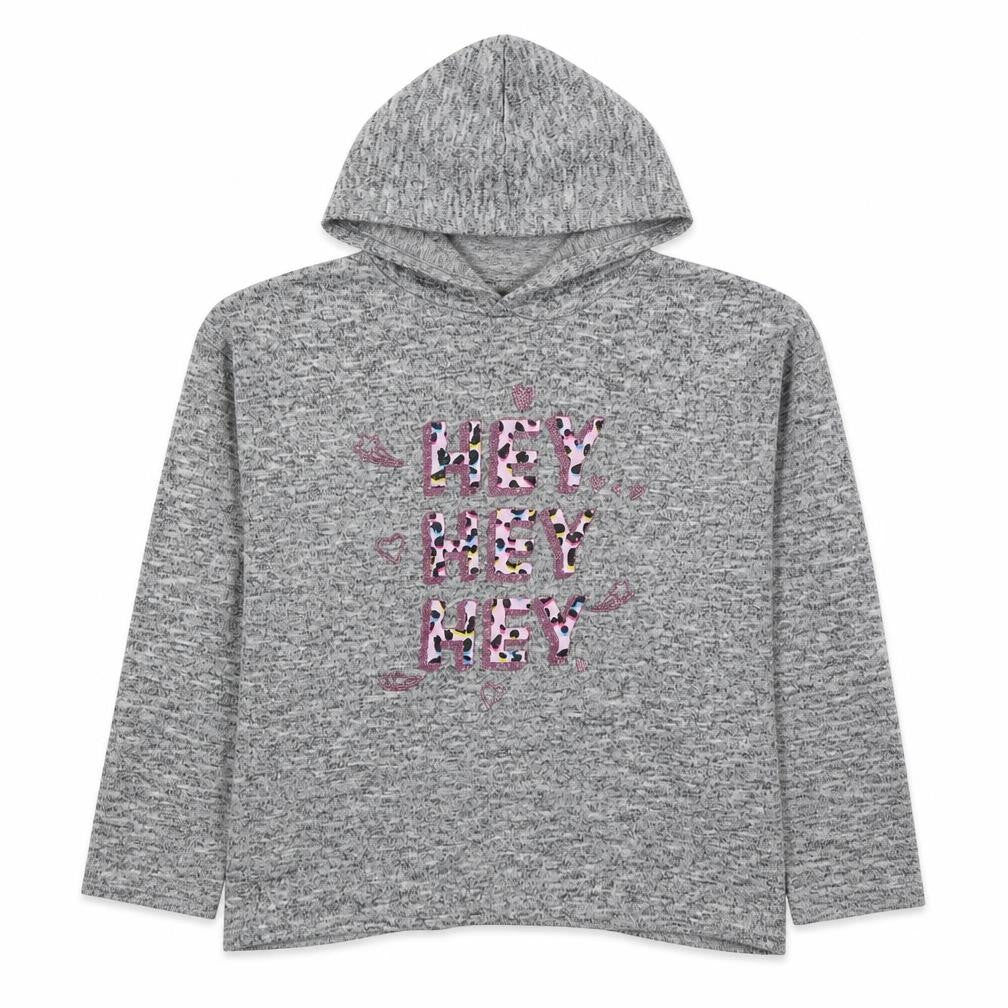 Front view of Matalan girls’ grey polyester pullover hoodie, size 11, years pullover