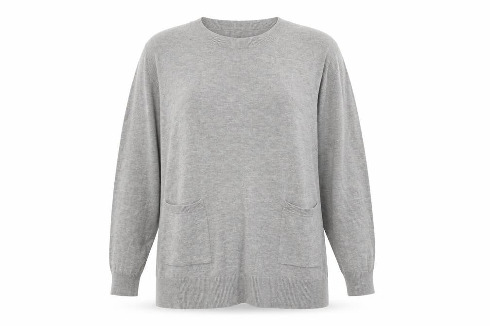 Front view of Gallery women’s grey round neck viscose jumper, size L