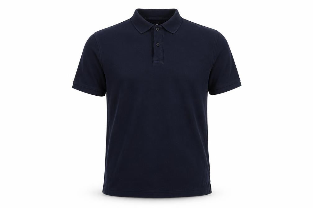 Front view of Dunnes men’s blue cotton polo, size XS, collared pullover