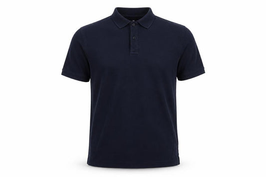 Front view of Dunnes men’s blue cotton polo, size XS, collared pullover